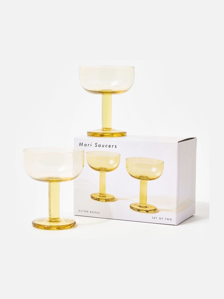 Oliver Bonas Set of 2 Yellow Mari Wine Glasses - Image 2 of 5