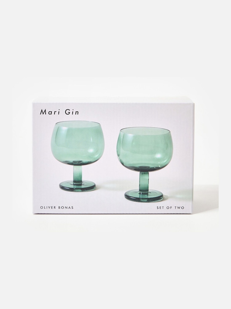 Oliver Bonas Set of 2 Green Mari Wine Glasses - Image 5 of 5