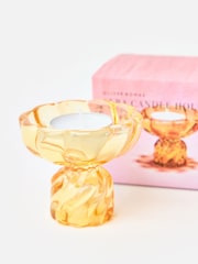 Oliver Bonas Pink Alba Double Sided Glass Candlestick Holders Candle Sticks Set of Two - Image 4 of 5