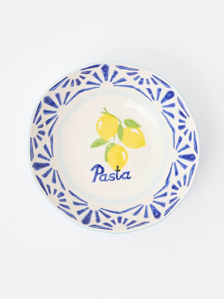 Oliver Bonas Blue Lemon Ceramic Pasta Bowl - Image 1 of 5