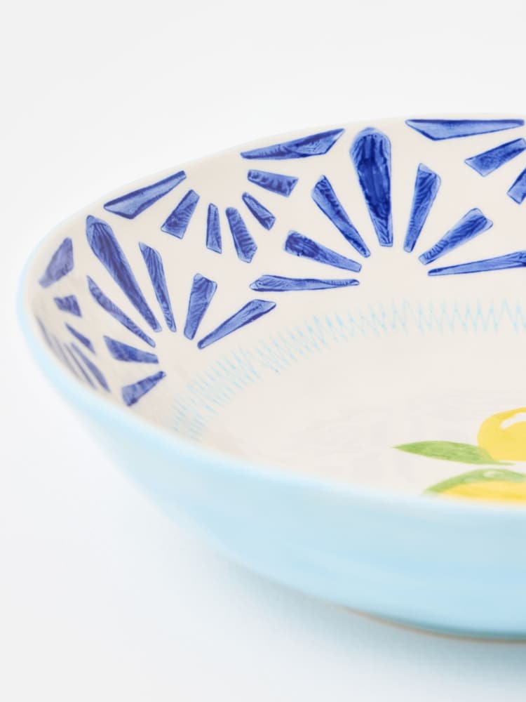 Oliver Bonas Blue Lemon Ceramic Pasta Bowl - Image 5 of 5