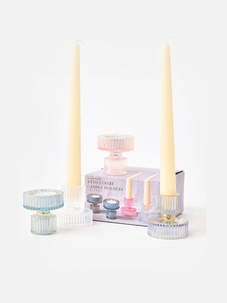 Oliver Bonas Clear Kyto Lustre Candle Stick Holders Set of Four - Image 1 of 6
