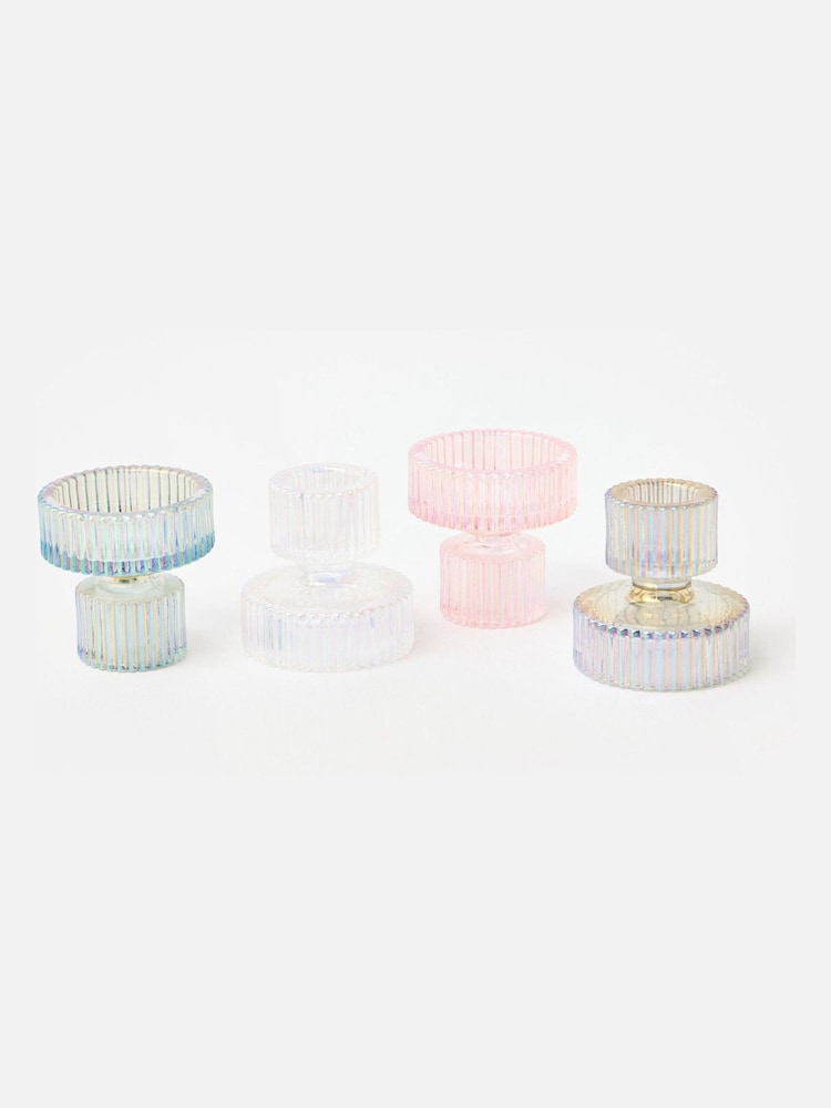 Oliver Bonas Clear Kyto Lustre Candle Stick Holders Set of Four - Image 2 of 6