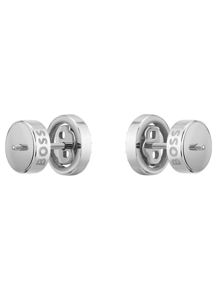 BOSS Silver Tone Double B Divine Stainless Steel Earrings - Image 4 of 4 BOSS Silver Tone Double B Divine Stainless Steel Earrings - Image 4 of 4