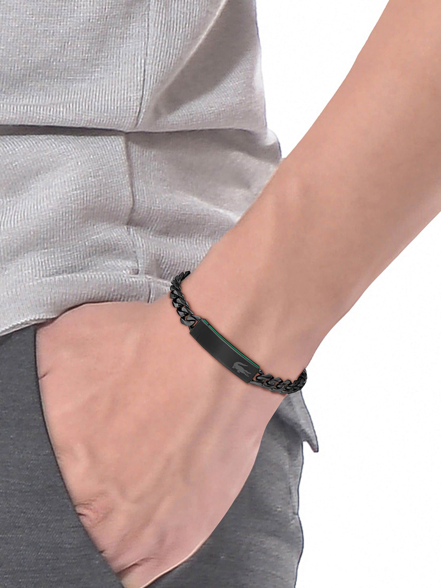 Lacoste Men's Black Baseline Ip Box Chain Bracelet