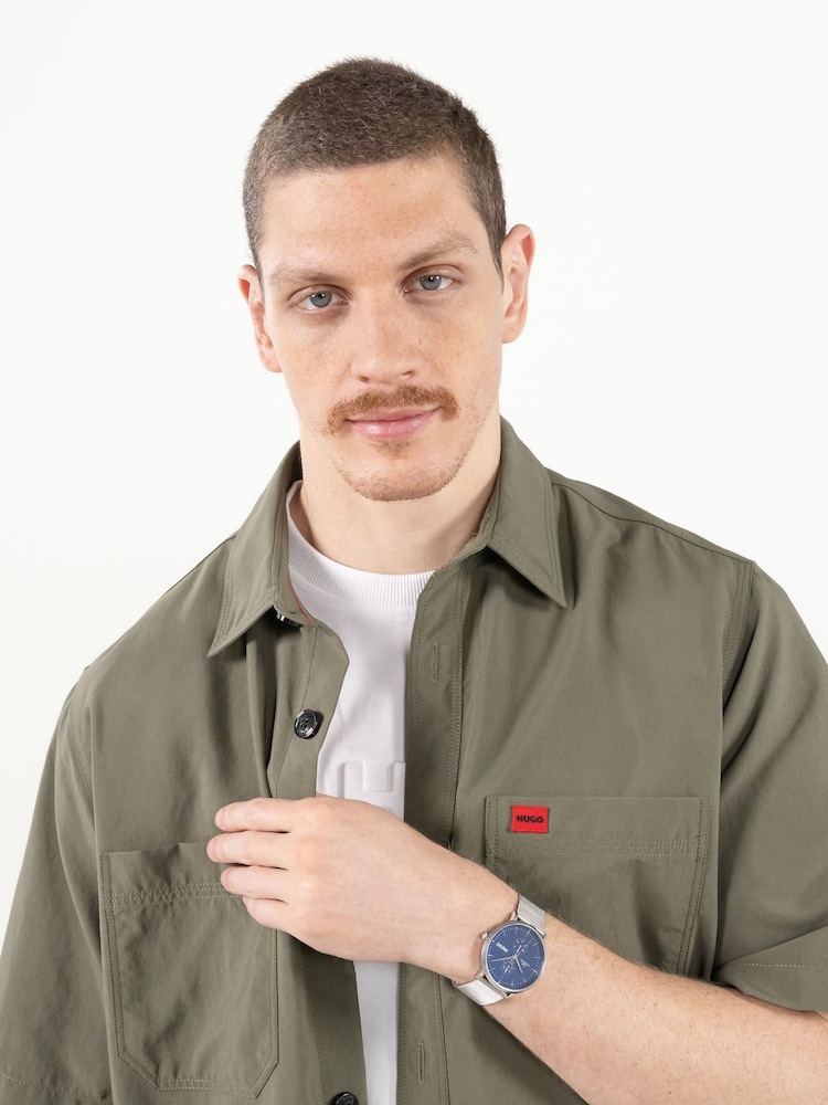 HUGO Silver Tone Style Stainless Steel Mesh Bracelet And Blue Dial Watch - Image 2 of 6