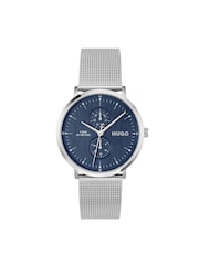 HUGO Silver Tone Style Stainless Steel Mesh Bracelet And Blue Dial Watch - Image 3 of 6