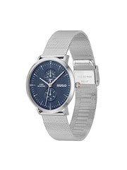 HUGO Silver Tone Style Stainless Steel Mesh Bracelet And Blue Dial Watch - Image 4 of 6