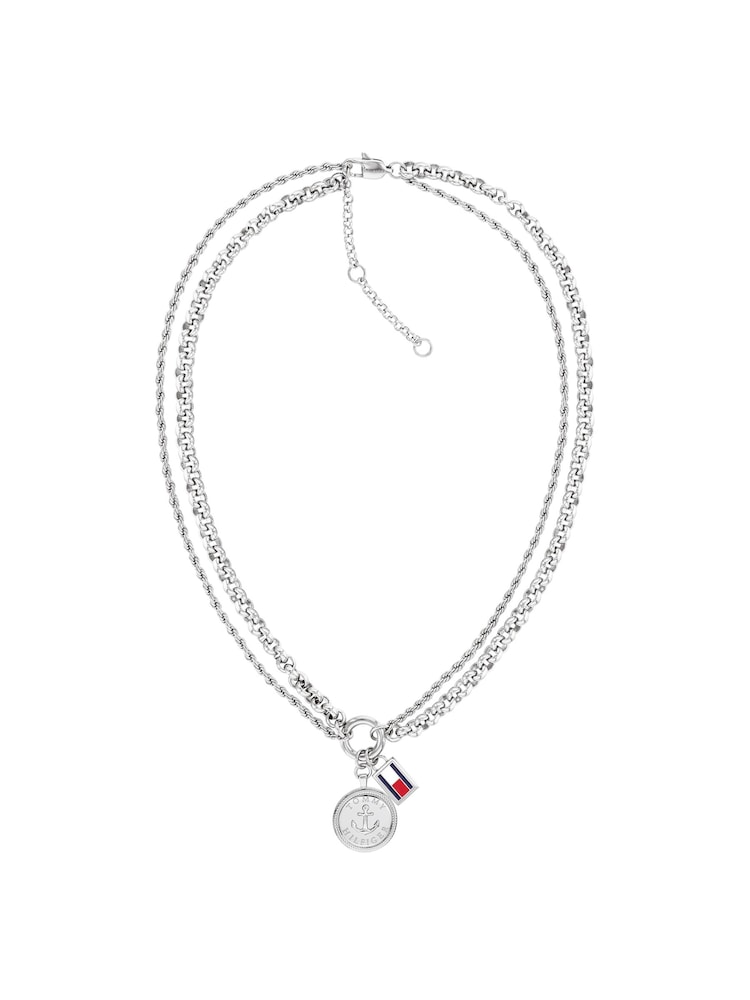 Tommy Hilfiger Silver Tone Stainless Steel Nautical Charm Necklace - Image 1 of 3 Tommy Hilfiger Silver Tone Stainless Steel Nautical Charm Necklace - Image 1 of 3