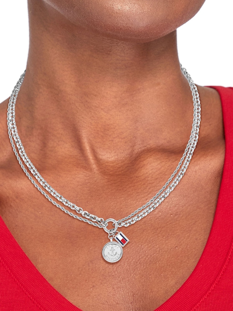 Tommy Hilfiger Silver Tone Stainless Steel Nautical Charm Necklace - Image 3 of 3 Tommy Hilfiger Silver Tone Stainless Steel Nautical Charm Necklace - Image 3 of 3