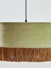 Oliver Bonas Light Green Ero Velvet & Tassel Drum Lamp Shade - Image 4 of 5
