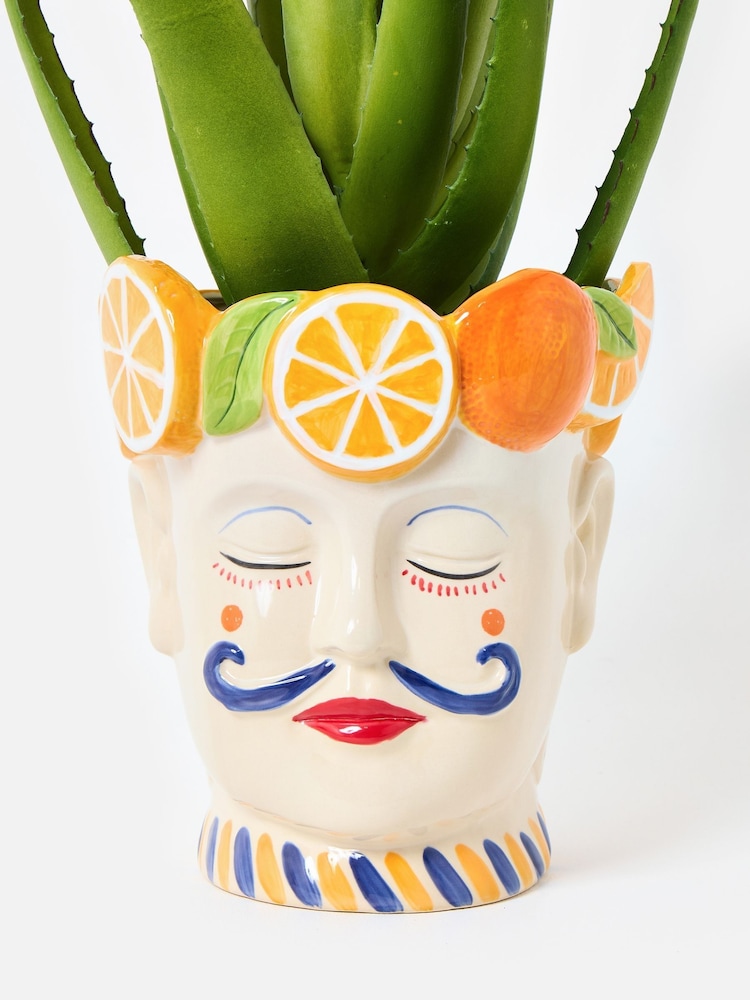 Oliver Bonas Cream Luca Face Fruit Ceramic Plant Pot - Image 1 of 5 Oliver Bonas Cream Luca Face Fruit Ceramic Plant Pot - Image 1 of 5