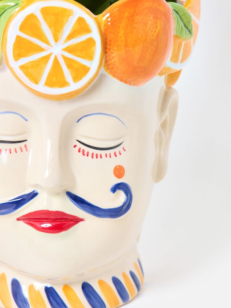 Oliver Bonas Cream Luca Face Fruit Ceramic Plant Pot - Image 5 of 5 Oliver Bonas Cream Luca Face Fruit Ceramic Plant Pot - Image 5 of 5