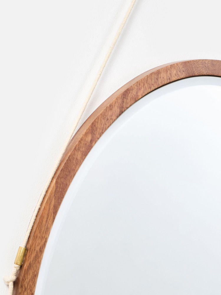 Oliver Bonas Brown Wooden Oval Tassel Wall Mirror - Image 2 of 4 Oliver Bonas Brown Wooden Oval Tassel Wall Mirror - Image 2 of 4