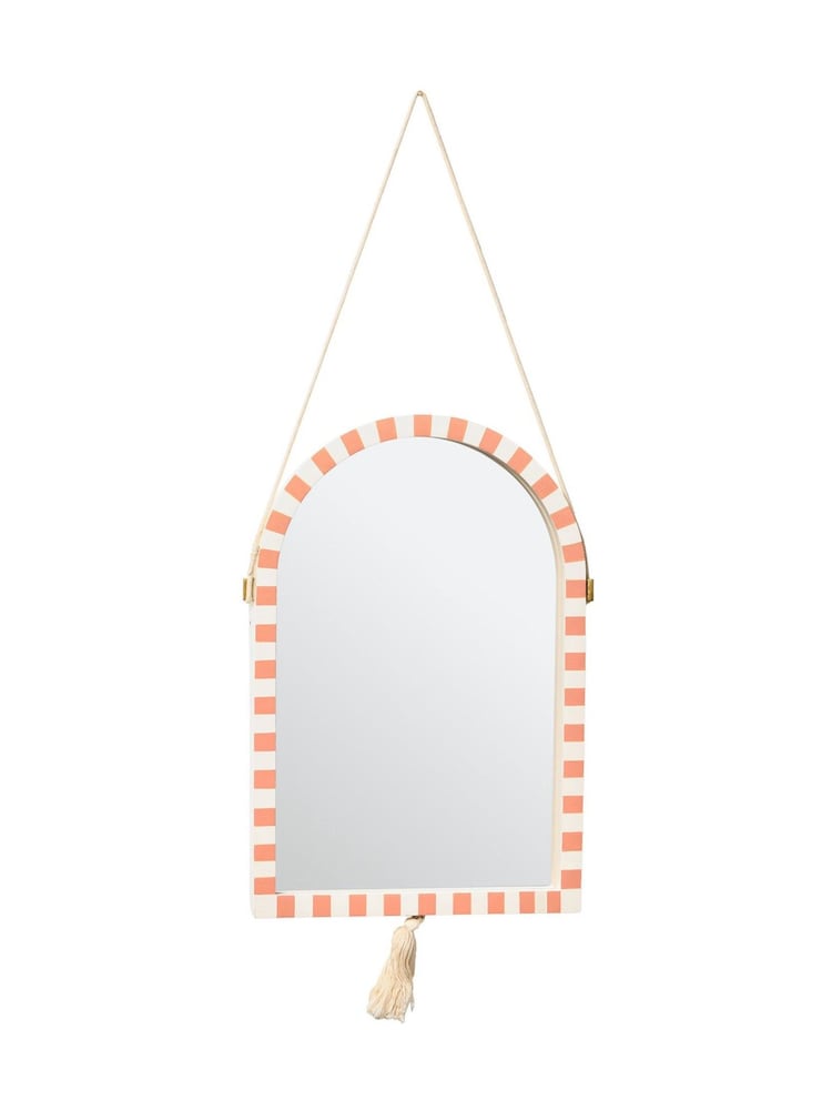 Oliver Bonas Brown Wooden Striped Tassel Wall Mirror - Image 4 of 4