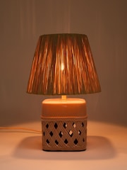 Oliver Bonas Pink Savina Ceramic Raffia Desk & Table Lamp - Image 2 of 5