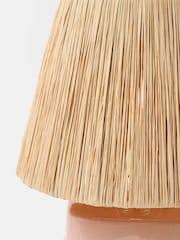 Oliver Bonas Pink Savina Ceramic Raffia Desk & Table Lamp - Image 4 of 5