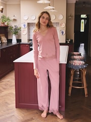 Pink Lace Detail Cosy Ribbed Long Sleeve Pyjamas - Image 2 of 5
