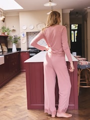 Pink Lace Detail Cosy Ribbed Long Sleeve Pyjamas - Image 4 of 5