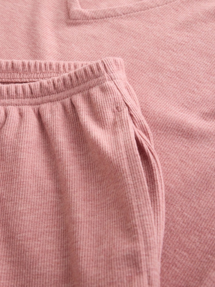 Pink Lace Detail Cosy Ribbed Long Sleeve Pyjamas - Image 8 of 8 Pink Lace Detail Cosy Ribbed Long Sleeve Pyjamas - Image 8 of 8