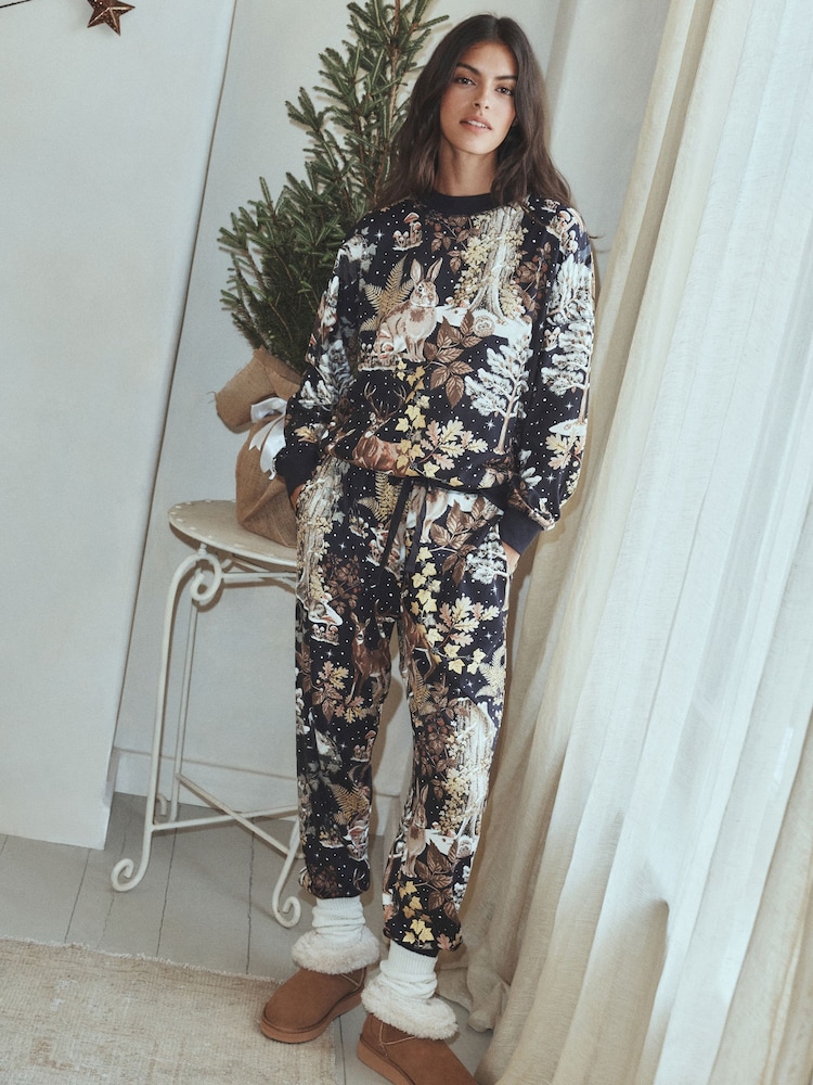 Navy Woodland Cosy Long Sleeve Pyjamas - Image 1 of 9 Navy Woodland Cosy Long Sleeve Pyjamas - Image 1 of 9