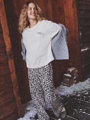 Grey Leopard Print Ski Scene Short Sleeve Pyjamas - Image 3 of 10