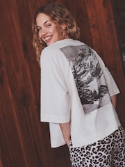 Grey Leopard Print Ski Scene Short Sleeve Pyjamas - Image 4 of 10