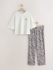 Grey Leopard Print Ski Scene Short Sleeve Pyjamas - Image 6 of 10