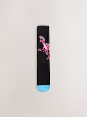 Black Bright Large Dinosaur - 圖案襪子 5 雙裝 - 圖片 5/8
