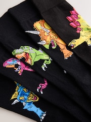 Black Bright Large Dinosaur - 圖案襪子 5 雙裝 - 圖片 7/8