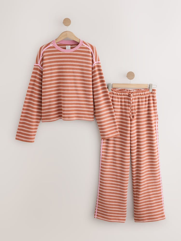 Rust/Pink Long Sleeve Stripe Lounge Set - Image 1 of 2