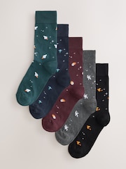 Red/Grey/Navy Space Pattern Socks 5 Pack - Image 1 of 8