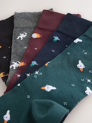Red/Grey/Navy Space Pattern Socks 5 Pack - Image 7 of 8