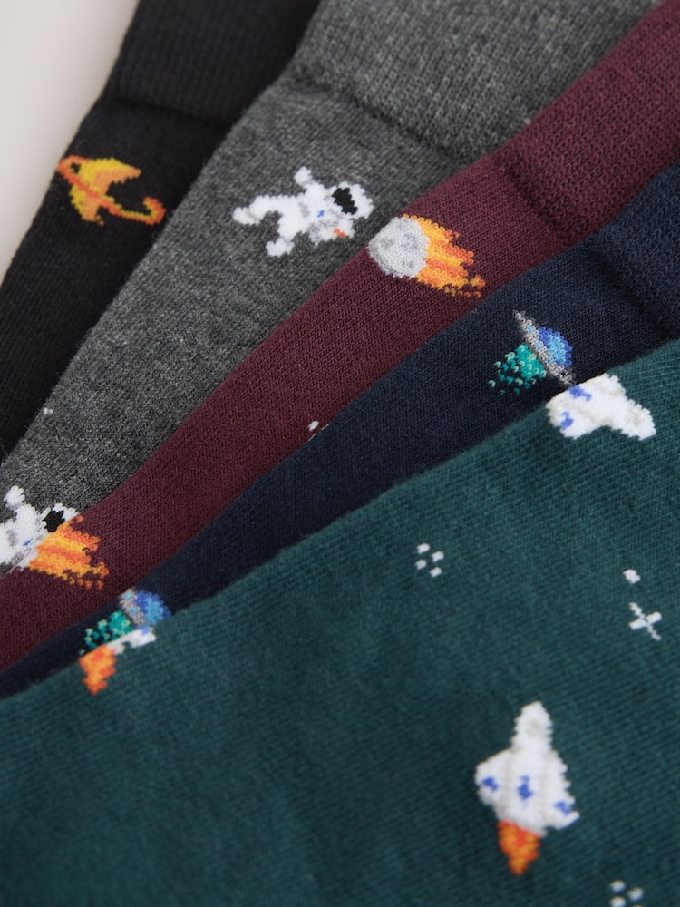 Red/Grey/Navy Space Pattern Socks 5 Pack - Image 8 of 8 Red/Grey/Navy Space Pattern Socks 5 Pack - Image 8 of 8