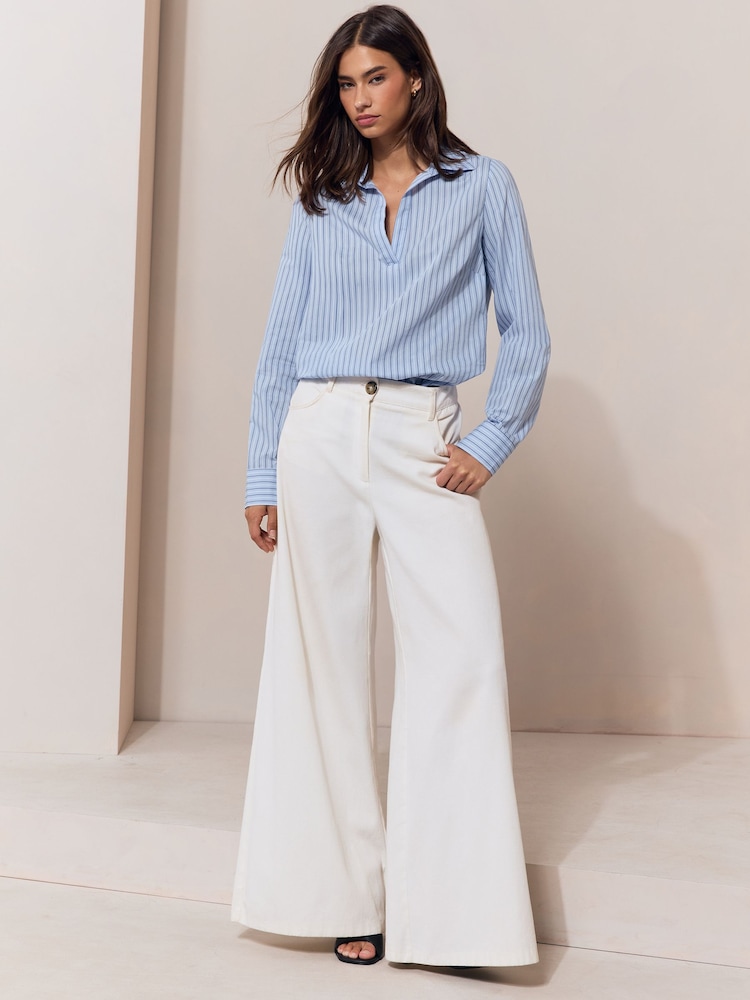 Bleu Rayure - Lipsy V-Neck Poplin Shirt - Image 2 de 5
