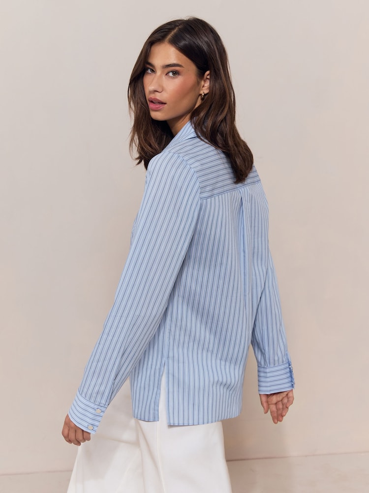 Bleu Rayure - Lipsy V-Neck Poplin Shirt - Image 5 de 5
