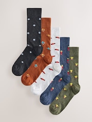 Green/Blue/Red Football Pattern Socks 5 Pack - Image 1 of 8