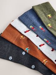 Green/Blue/Red Football Pattern Socks 5 Pack - Image 7 of 8