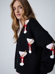 Black 3D Martini Chunky Knit - Cárdigan de Navidad - Imagen 1 de 8
