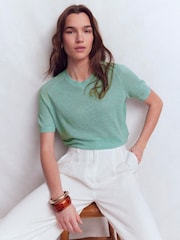Boden Blue Agnes Linen Button T-Shirt - Image 1 of 8