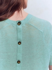 Boden Blue Agnes Linen Button T-Shirt - Image 2 of 8