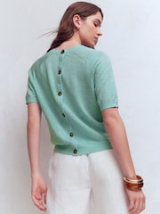 Boden Blue Agnes Linen Button T-Shirt - Image 3 of 8
