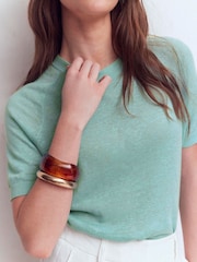 Boden Blue Agnes Linen Button T-Shirt - Image 5 of 8