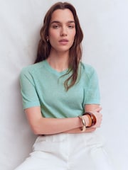 Boden Blue Agnes Linen Button T-Shirt - Image 6 of 8