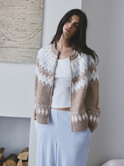 Brown Fairilse Zip Through Knitted Cardigan - Image 1 of 9