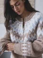 Brown Fairilse Zip Through Knitted Cardigan - Image 5 of 9