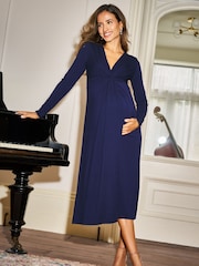 Seraphine Navy Maxi Maternity & Nursing Knot Detail Midi Dress - Image 2 of 5