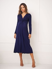 Seraphine Navy Maxi Maternity & Nursing Knot Detail Midi Dress - Image 4 of 5