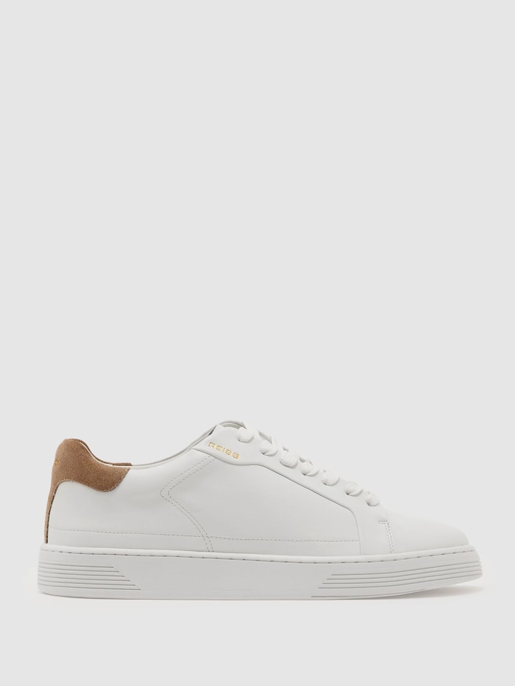 Reiss White Jessie Leather Low-Top Suede-Trim Trainers - Image 2 of 5
