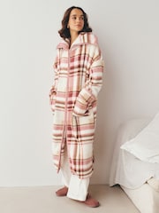 Pink Check Full Zip Teddy Robe - Image 1 of 8